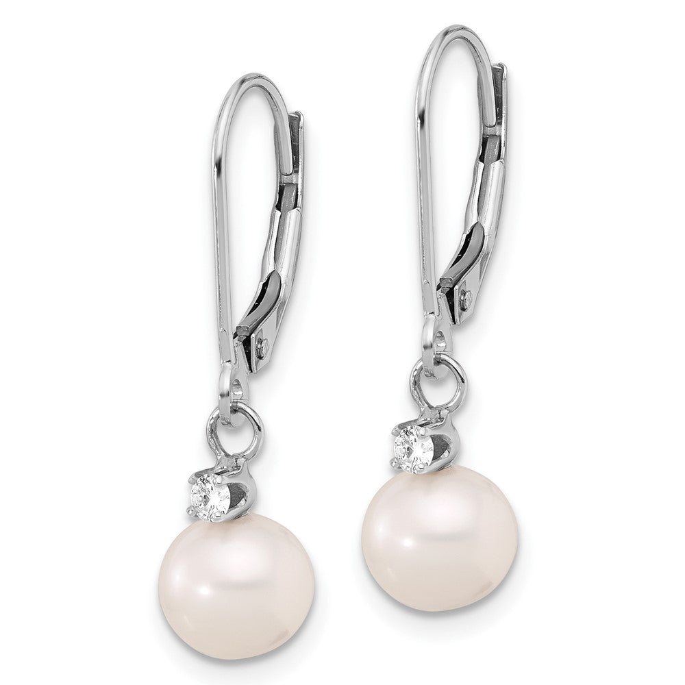 High-Quality 14K White Gold Dangle Earrings with 7-8mm Pearls & Diamonds