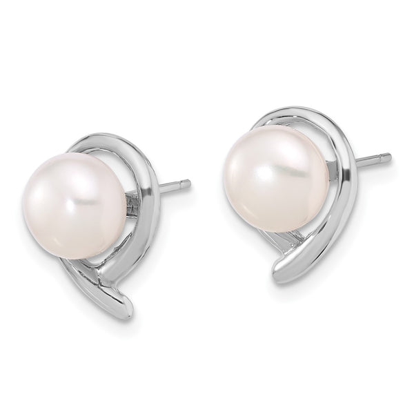 14K White Gold Button Earrings with 7-8mm Freshwater Pearls