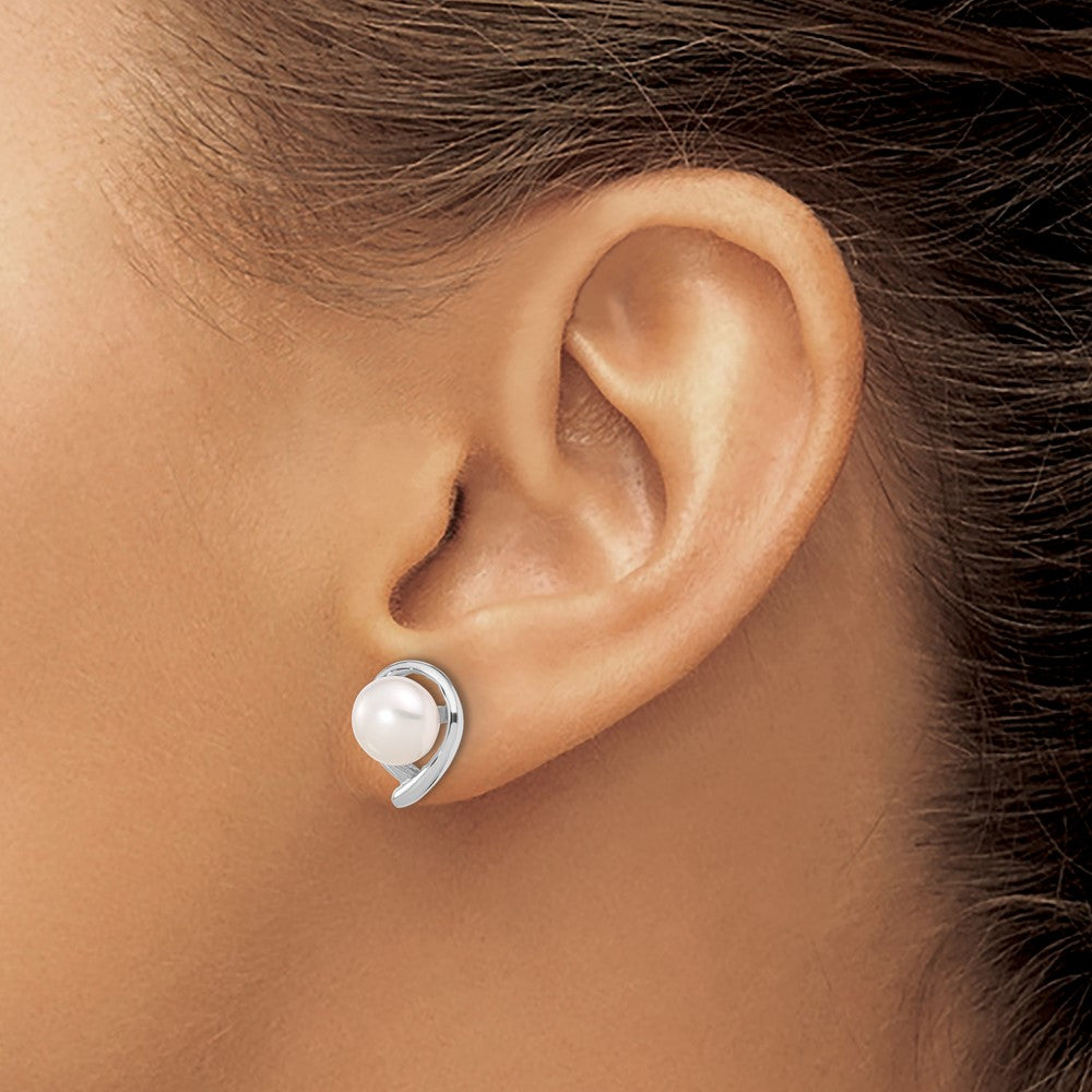Buy Stylish 14K White Gold Button Earrings with 7-8mm Freshwater Pearls