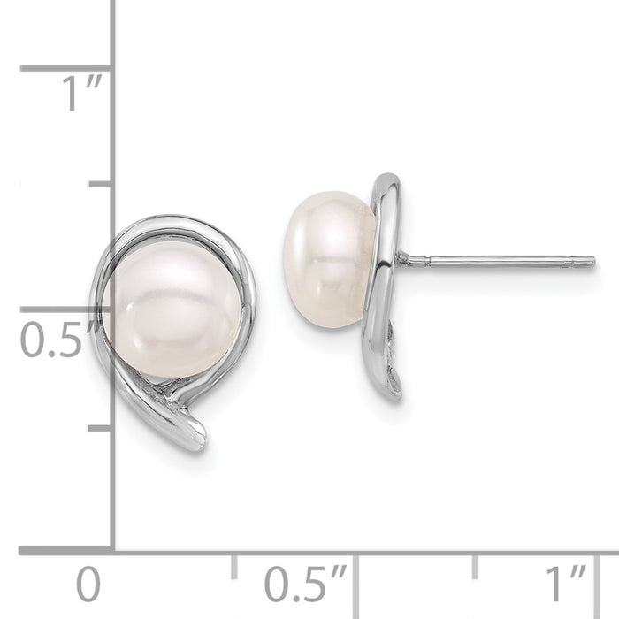 Buy Stylish 14K White Gold Button Earrings with 7-8mm Freshwater Pearls-4