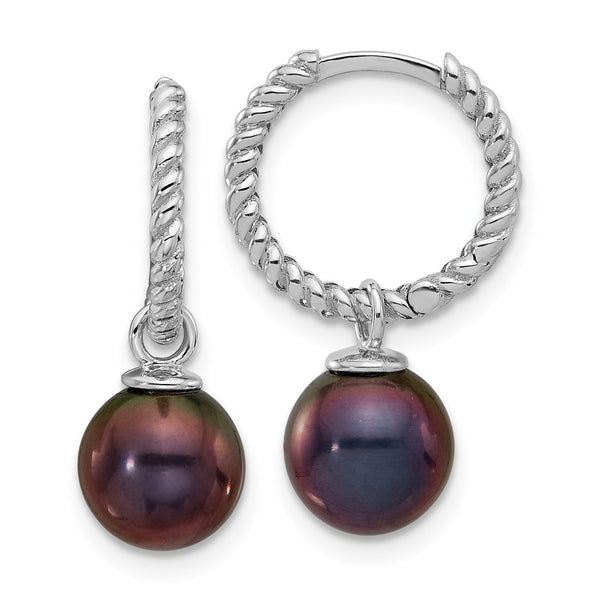 14K White Gold Dangle Hoop Earrings with 7-8mm Pearls - Style GR1-1015003