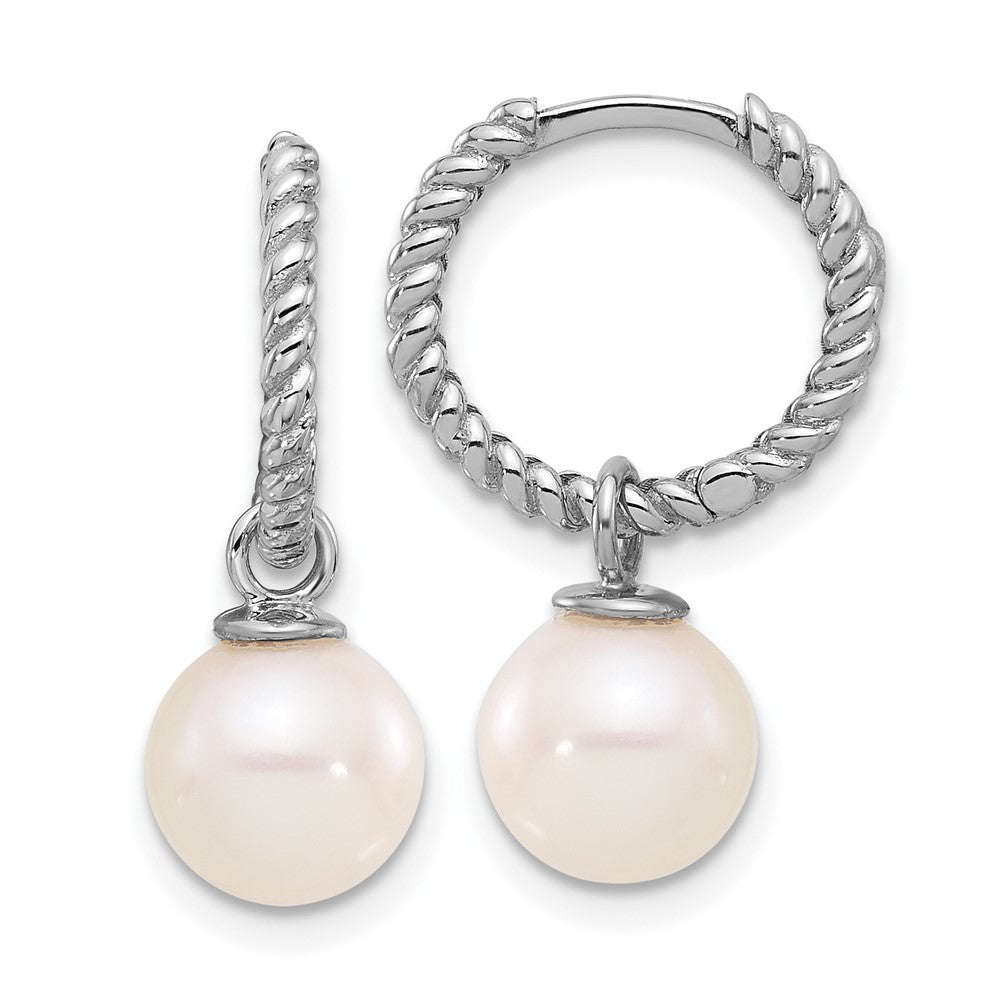 Buy Exclusive 14K White Gold Dangle Hoop Earrings with 7-8mm Pearls - Stylish Value!