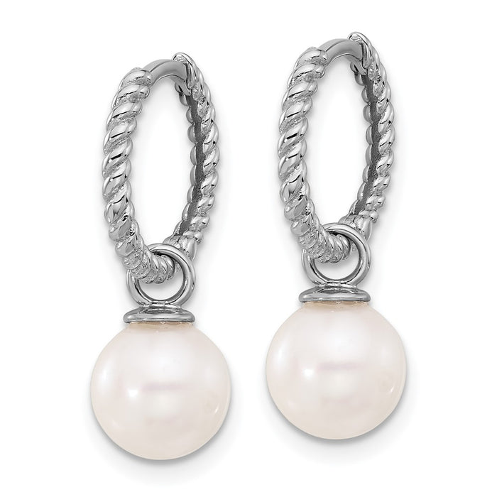 Buy Exclusive 14K White Gold Dangle Hoop Earrings with 7-8mm Pearls - Stylish Value!-5