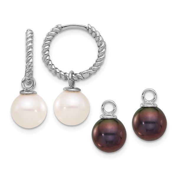 14K White Gold Dangle Hoop Earrings with 7-8mm Pearls - Style GR1-1015003