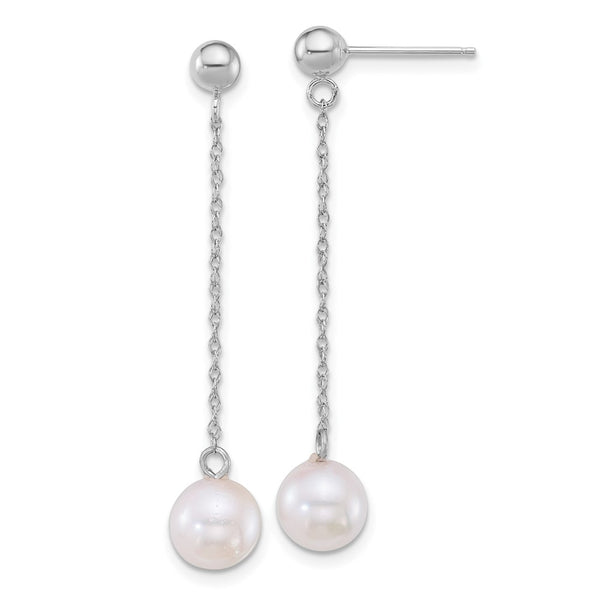 14K White Gold Dangle Earrings with 6.5-7mm Akoya Pearls