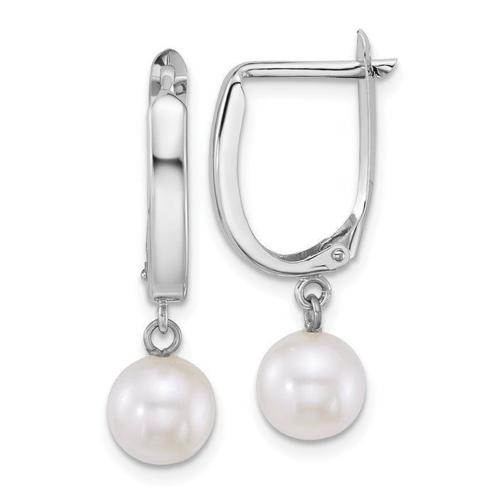 Shop Stylish 14K White Gold Dangle Hoop Earrings with 7-8mm Pearls-1