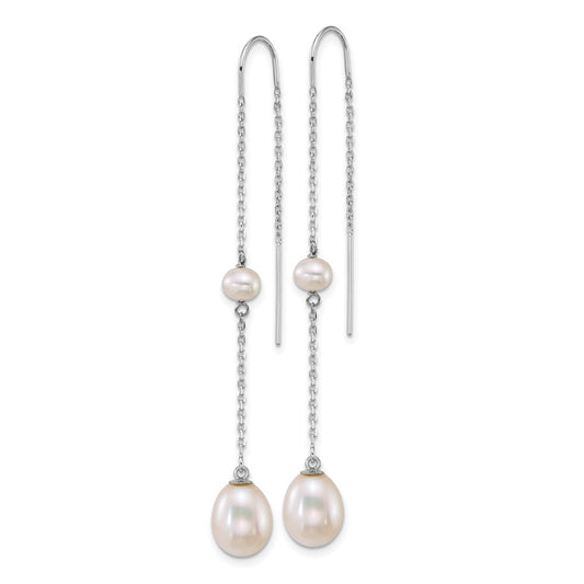 Luxury 14K White Gold Threader Earrings with Freshwater Pearls - Stylish Design