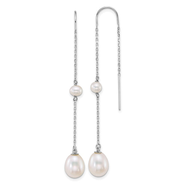 14K White Gold Threader Earrings with Freshwater Pearls