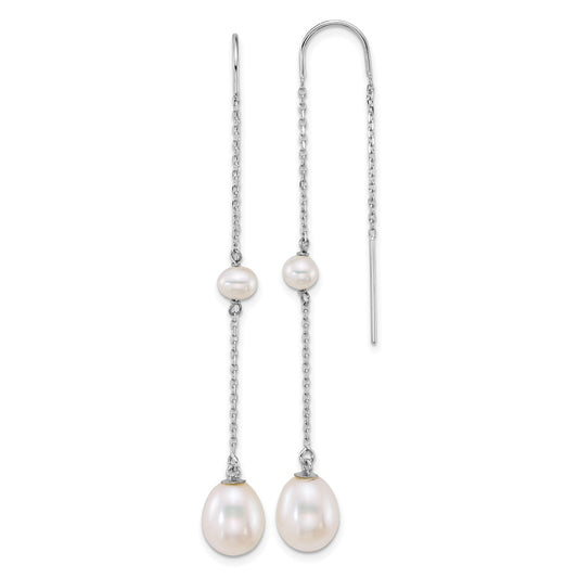 Luxury 14K White Gold Threader Earrings with Freshwater Pearls - Stylish Design