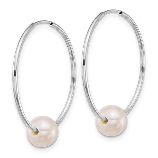 Buy Stylish 14K White Gold Endless Hoop Earrings with 6-7mm Freshwater Pearls