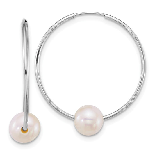 Buy Stylish 14K White Gold Endless Hoop Earrings with 6-7mm Freshwater Pearls