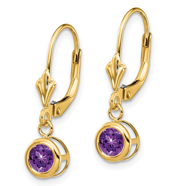 14K Gold 5mm Amethyst Leverback Earrings - Style GR1-1015047