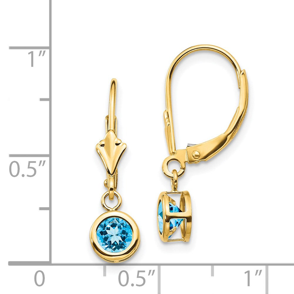 Buy Stylish 14K Gold 5mm Blue Topaz Leverback Earrings - Luxury Value Deal!