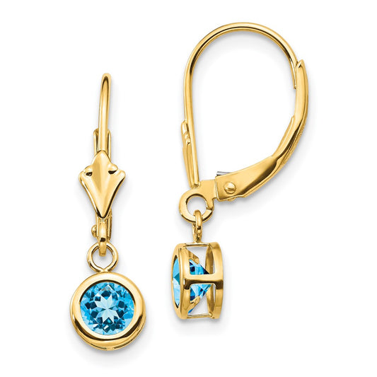 Buy Stylish 14K Gold 5mm Blue Topaz Leverback Earrings - Luxury Value Deal!