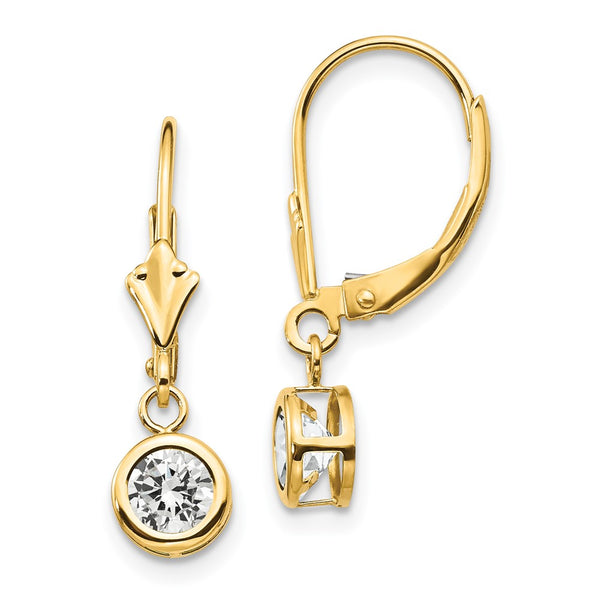 14K Gold 5mm Cubic Zirconia Leverback Earrings - Style GR1-1015059