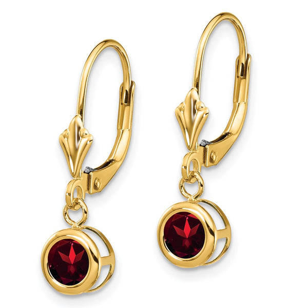 14K Gold 5mm Garnet Leverback Earrings