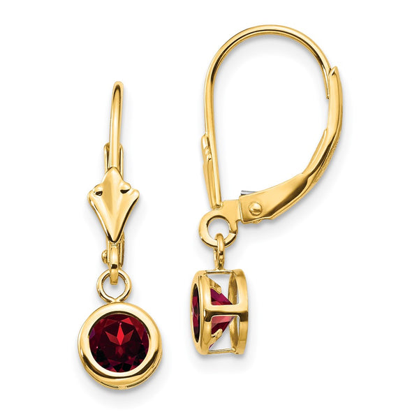 14K Gold 5mm Garnet Leverback Earrings