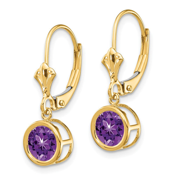 14K Gold 6mm Amethyst Leverback Earrings - Style GR1-1015087