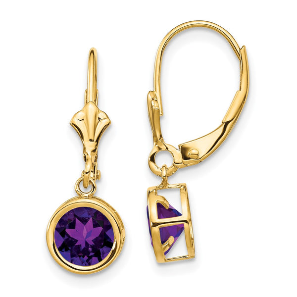 14K Gold 6mm Amethyst Leverback Earrings - Style GR1-1015087