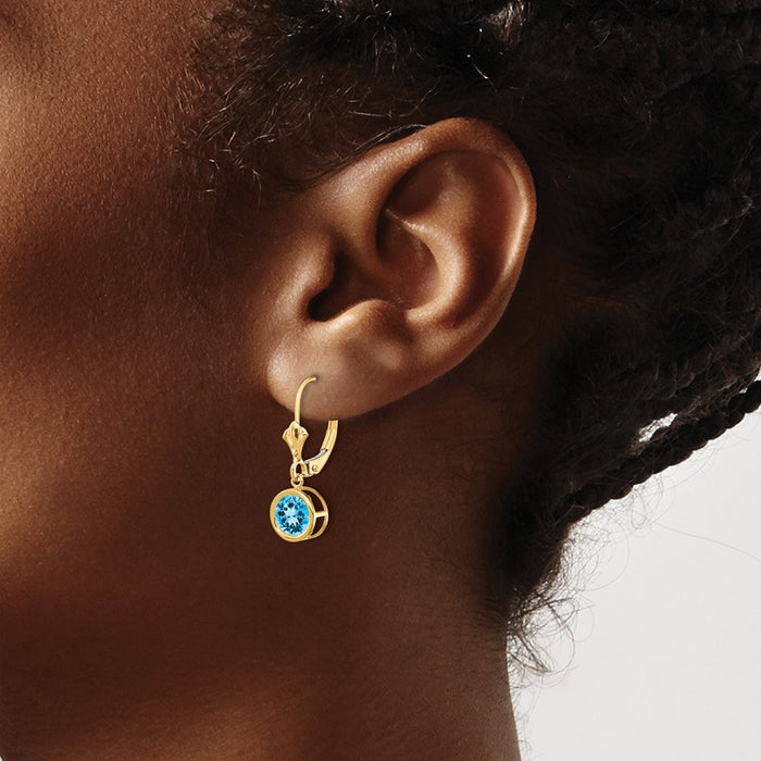 Exclusive 14K Gold 6mm Blue Topaz Leverback Earrings - Stylish Luxury Value!-3