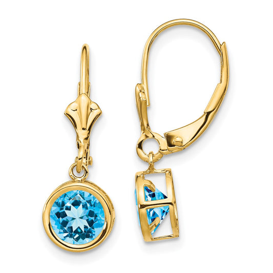 Exclusive 14K Gold 6mm Blue Topaz Leverback Earrings - Stylish Luxury Value!