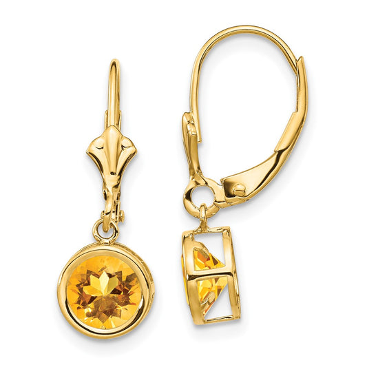 High-quality 14K Gold 6mm Citrine Leverback Earrings - Stylish & Affordable!