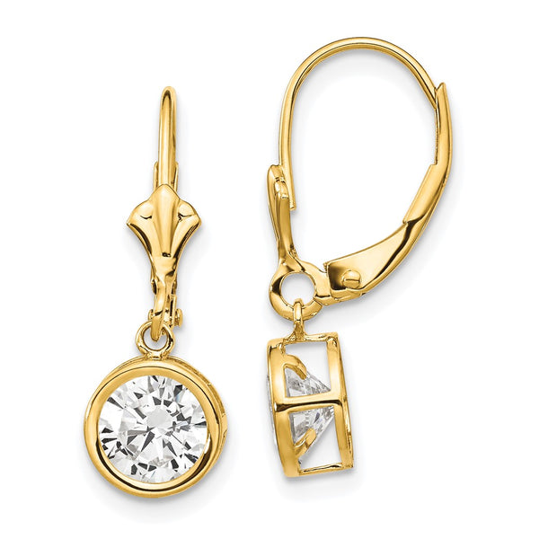 14K Gold 6mm Cubic Zirconia Leverback Earrings - Style GR1-1015099
