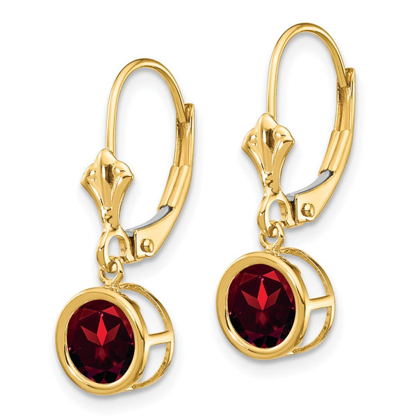 14K Gold 6mm Garnet Leverback Earrings - Style GR1-1015103