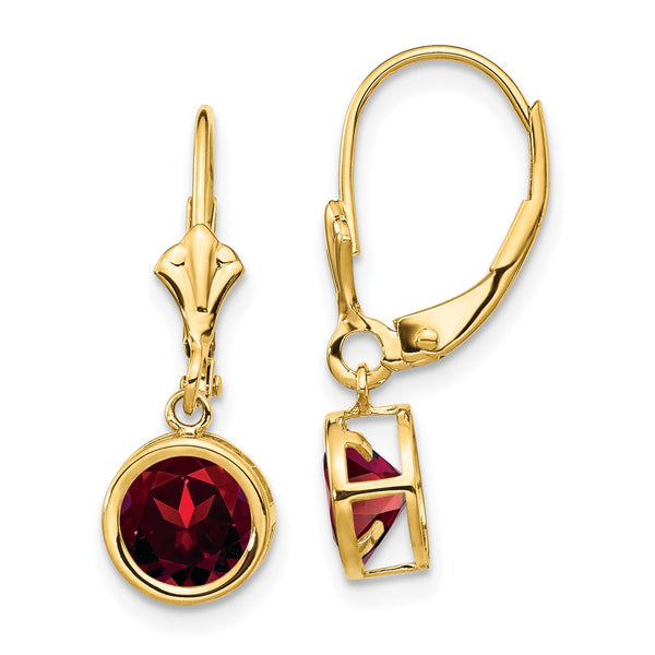 14K Gold 6mm Garnet Leverback Earrings - Style GR1-1015103