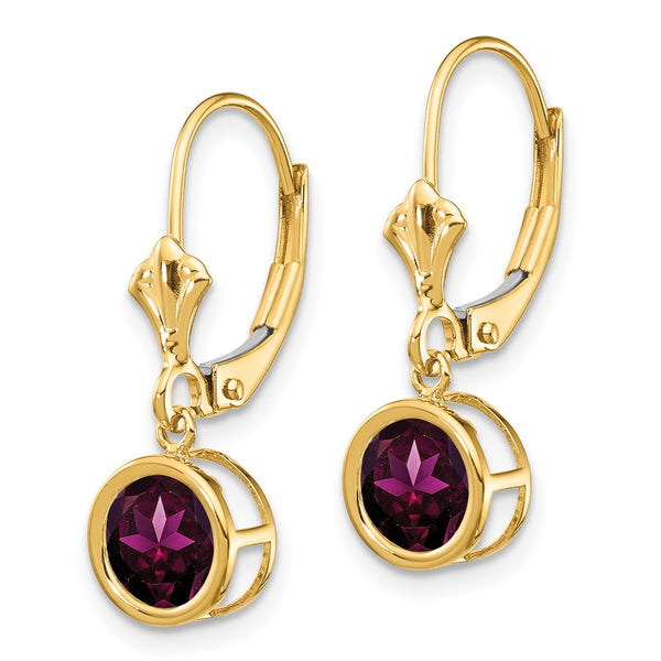 14K Gold 6mm Rhodolite Garnet Leverback Earrings - Style GR1-1015116
