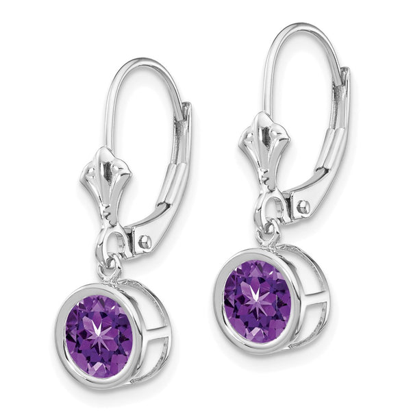 14K White Gold 6mm Amethyst Leverback Earrings - Style GR1-1015123