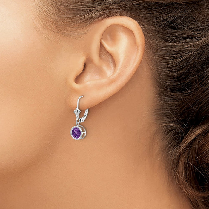 Exclusive 14K White Gold 6mm Amethyst Leverback Earrings - Stylish Value!-3
