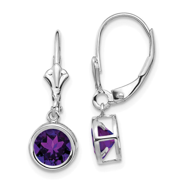 14K White Gold 6mm Amethyst Leverback Earrings - Style GR1-1015123