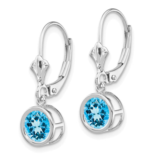 Shop Stylish 14K White Gold 6mm Blue Topaz Leverback Earrings - Affordable Luxury!