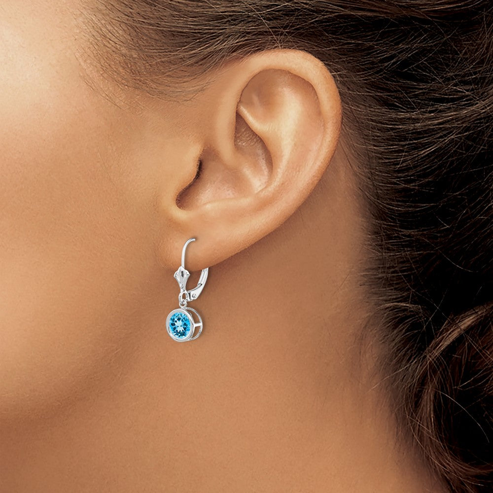 Shop Stylish 14K White Gold 6mm Blue Topaz Leverback Earrings - Affordable Luxury!