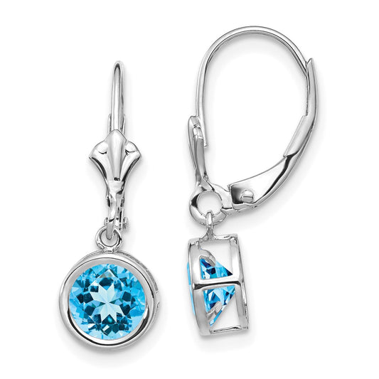 Shop Stylish 14K White Gold 6mm Blue Topaz Leverback Earrings - Affordable Luxury!