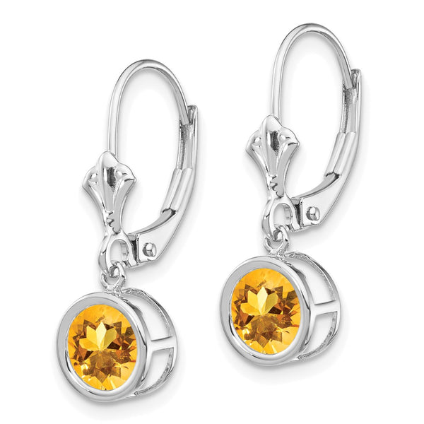 14K White Gold Citrine Earrings - 6mm Gemstone