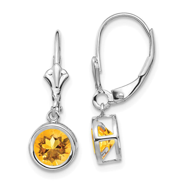 14K White Gold Citrine Earrings - 6mm Gemstone