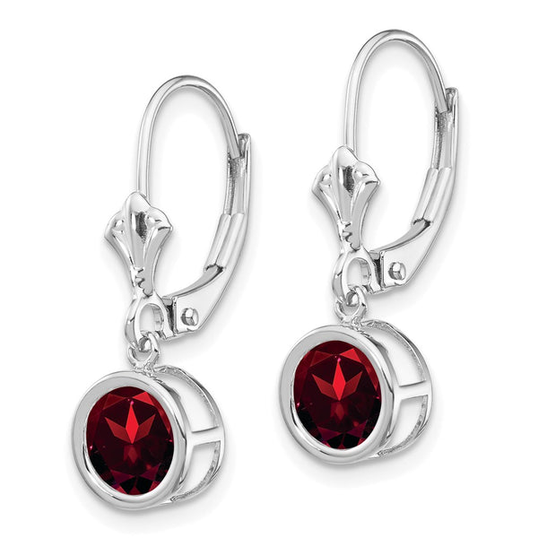 14K White Gold 6mm Garnet Leverback Earrings - Style GR1-1015135