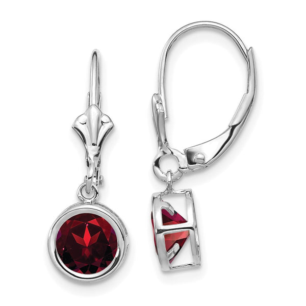 14K White Gold 6mm Garnet Leverback Earrings - Style GR1-1015135