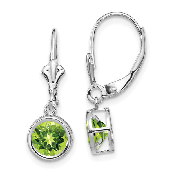 14K White Gold 6mm Peridot Leverback Earrings