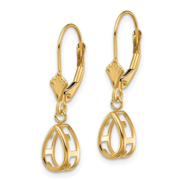 14K Gold 8x5mm Pear-Shaped Leverback Earring Mounting