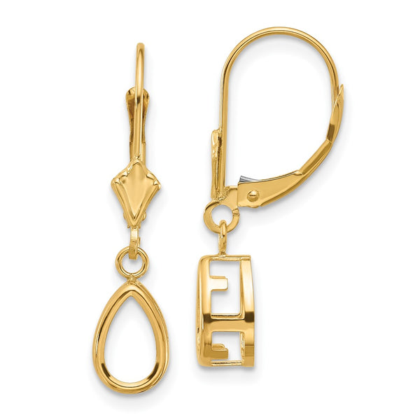 14K Gold 8x5mm Pear-Shaped Leverback Earring Mounting