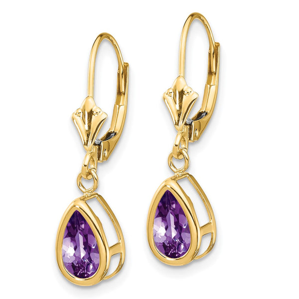 14K Gold Amethyst Dangle Earrings - 8x5mm Gemstone