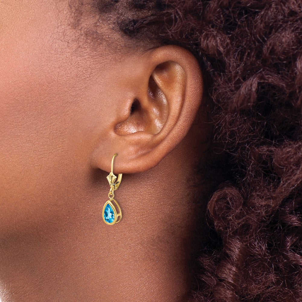 Shop Stylish 14K Gold Blue Topaz Earrings - 8x5mm Pear Shape, Luxury Value!