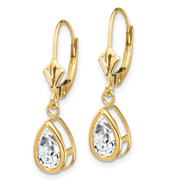 14K Gold Leverback Earrings with 8x5mm Pear-Shaped CZ