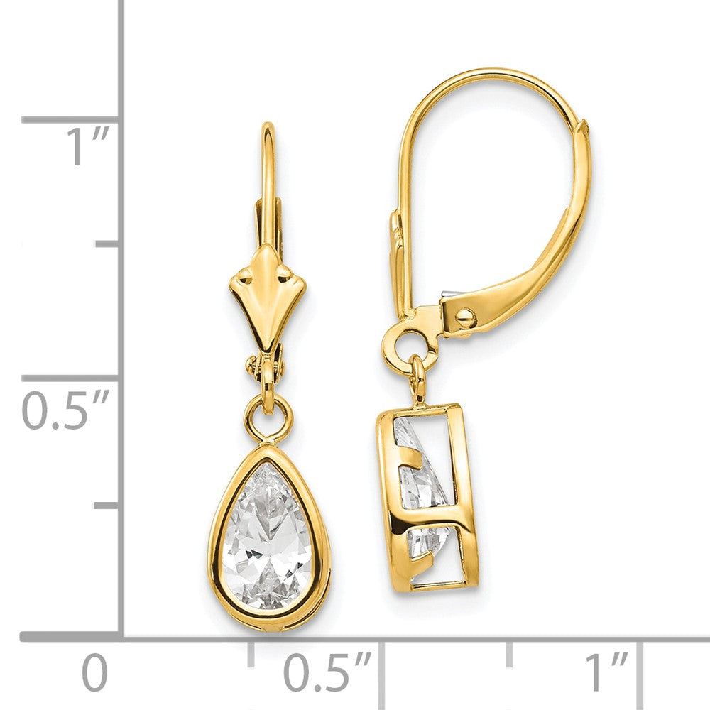 Shop Stylish 14K Gold Leverback Earrings with 8x5mm Pear-Shaped CZ