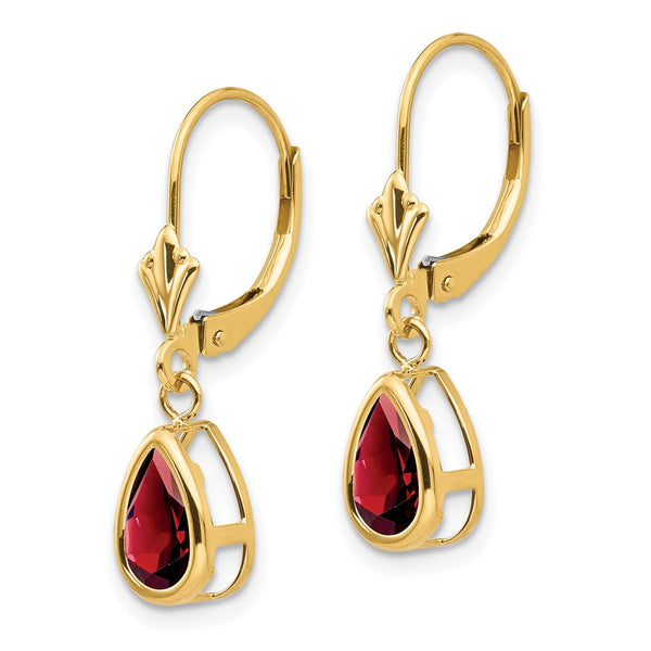 14K Gold Leverback Earrings with 8x5mm Pear-Shaped Garnets
