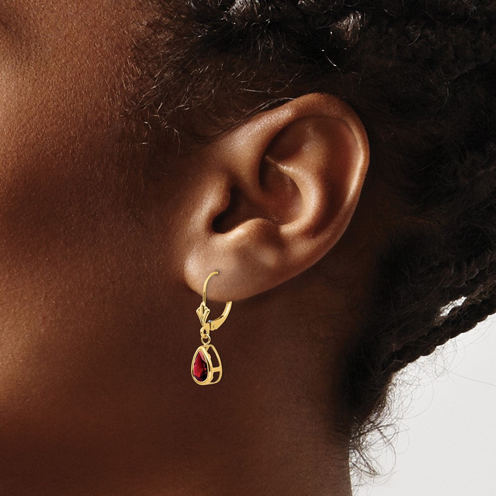 Buy Stylish 14K Gold Leverback Earrings with 8x5mm Pear-Shaped Garnets