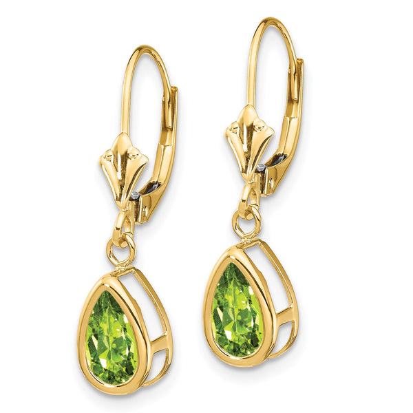 14K Gold 8x5mm Pear-Shaped Peridot Earrings